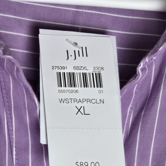 J. Jill Purple and White Pinstriped Top With Side Buttons Preppy Casual - Picture 3 of 13